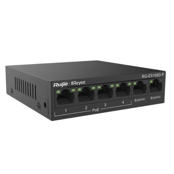 Ruijie-Reyee RG-ES106D-P 4 Port POE+ 10-100-1000 Mbps+2 Port 10-100 Mbps Uplink Switch