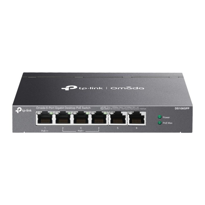 Tp-Link DS106GPP 4 Port 10-100-1000 Poe+ Switch 2 Port Uplink Çelik Kasa Rack Mount