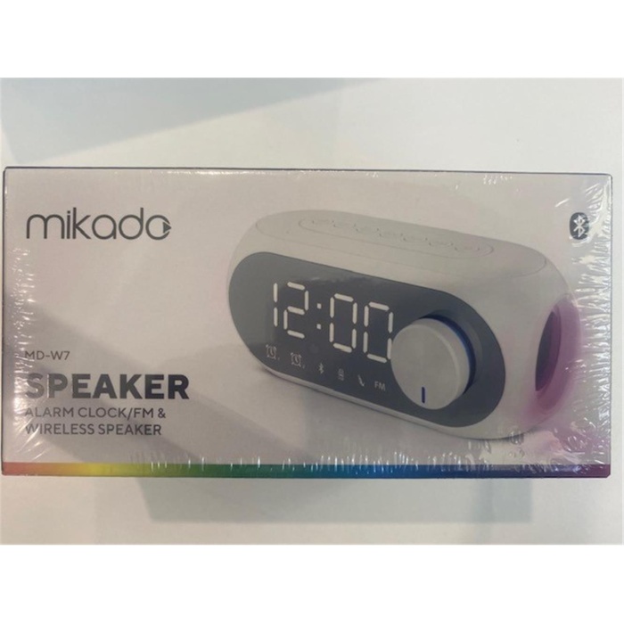 Mikado MD-W7 1200mAh 5W Beyaz Bluetooth-Aux-Derece-Usb-FM Double Alarmlı Saat Speaker Speaker