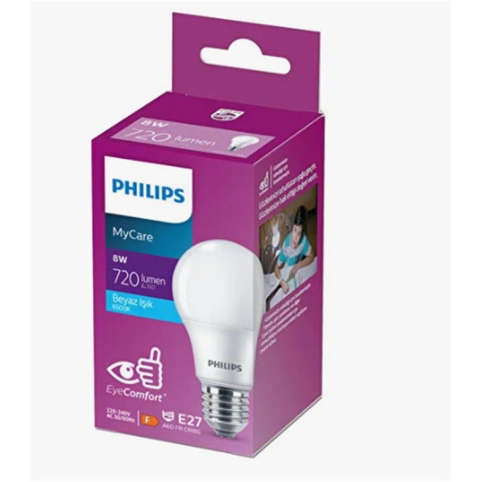 Philips Ledbulb 720 lumen  8w 6500k Led Beyaz E27 220-240w