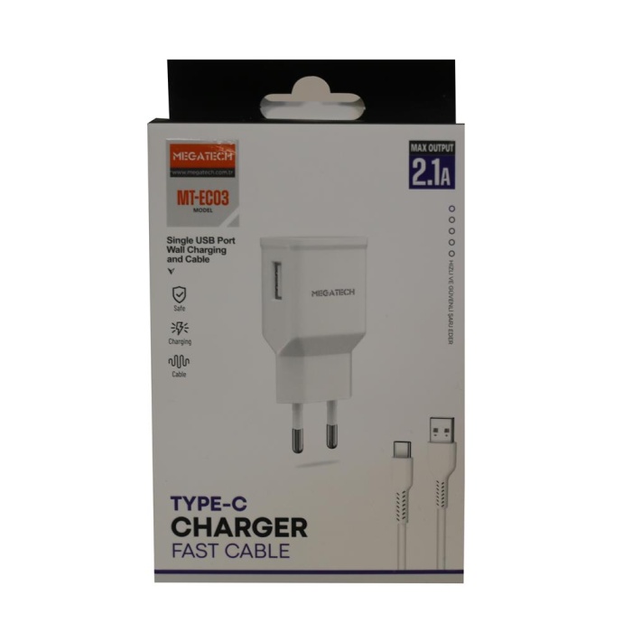 Megatech MT-EC03 2.1A Micro Usb TYPE-C  Kablo+ Ev Şarj Adaptörü Hızlı Şarj