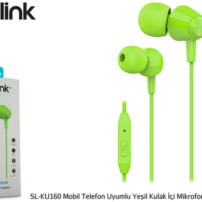 S-link SL-KU160 Mobil Telefon Uyumlu Yesili Kulak İçi Mikrofonlu Kulaklık