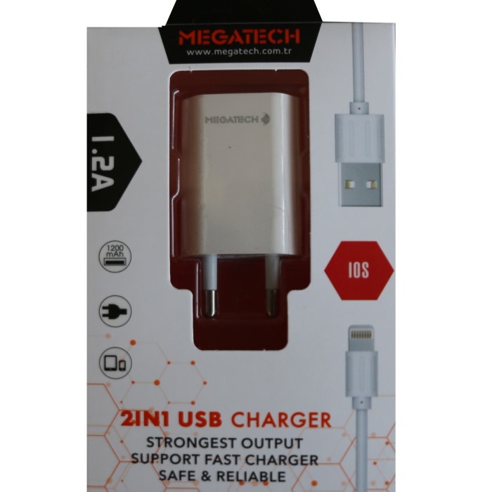 Megatech 1.2ın Usb Ev Şarj Kafa+Iphone Kablo