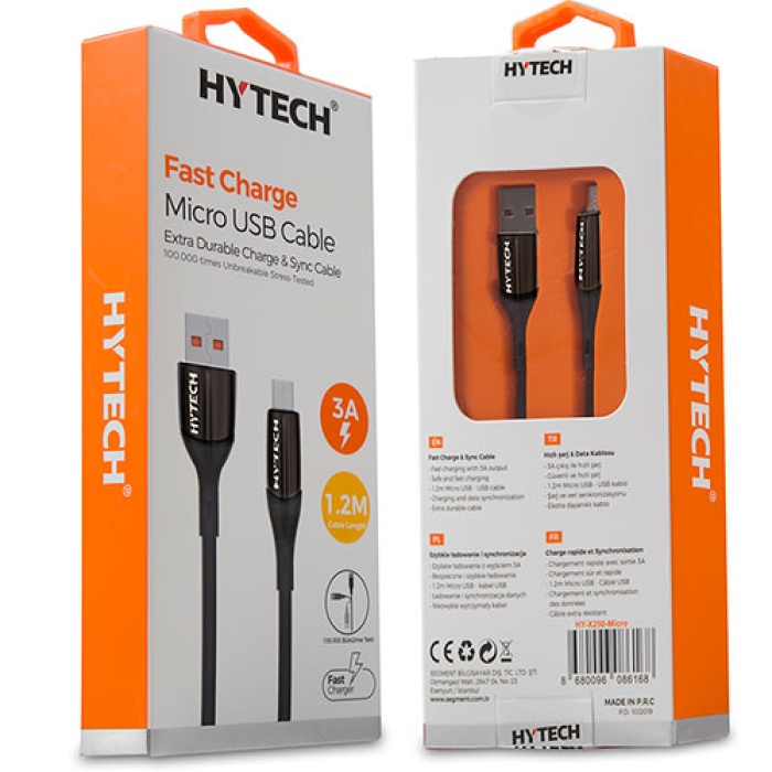 Hytech HY-X250 3A Micro Usb 1,2m Silver Data+Sarj Kablosu