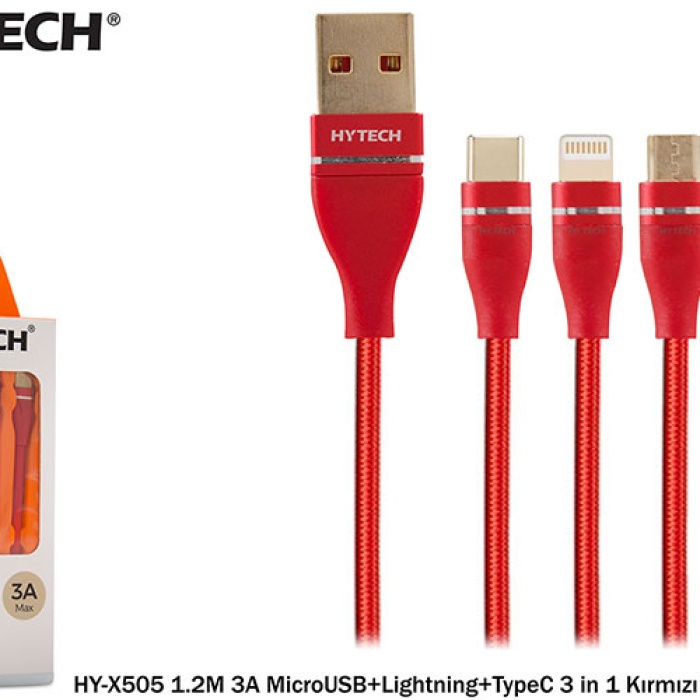 Hytech HY-X505 1.2M 3A MicroUSB+Lightning+TypeC 3