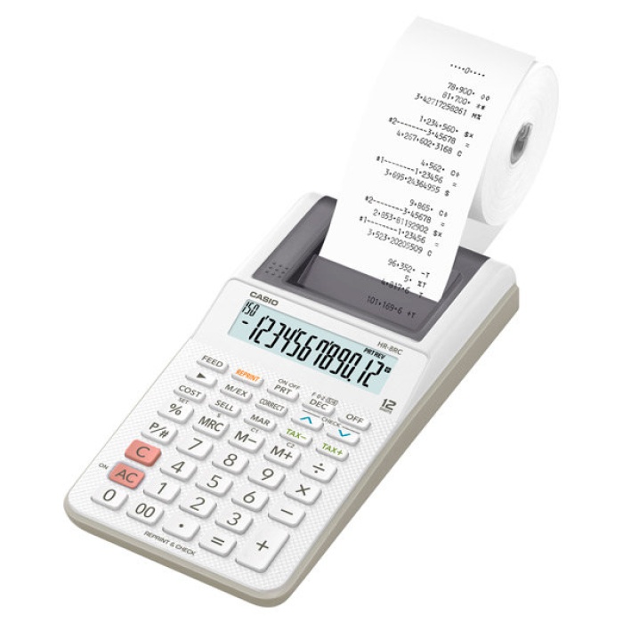 Casio HR-8RC-WE 12 Hane Beyaz Şeritli Hesap Makinesi