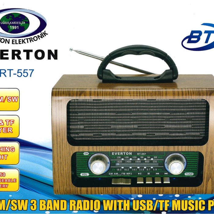 Everton Rt-557  Bluetooth Fm-Usb-Tf-Aux  Şarjlı Nostaljik Radyo