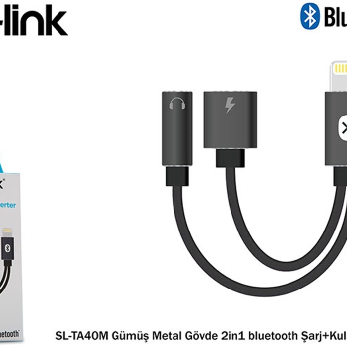 S-link SL-TA40M Lightning Gri Metal 2in1 bluetooth Şarj+Kulaklık Çevirici