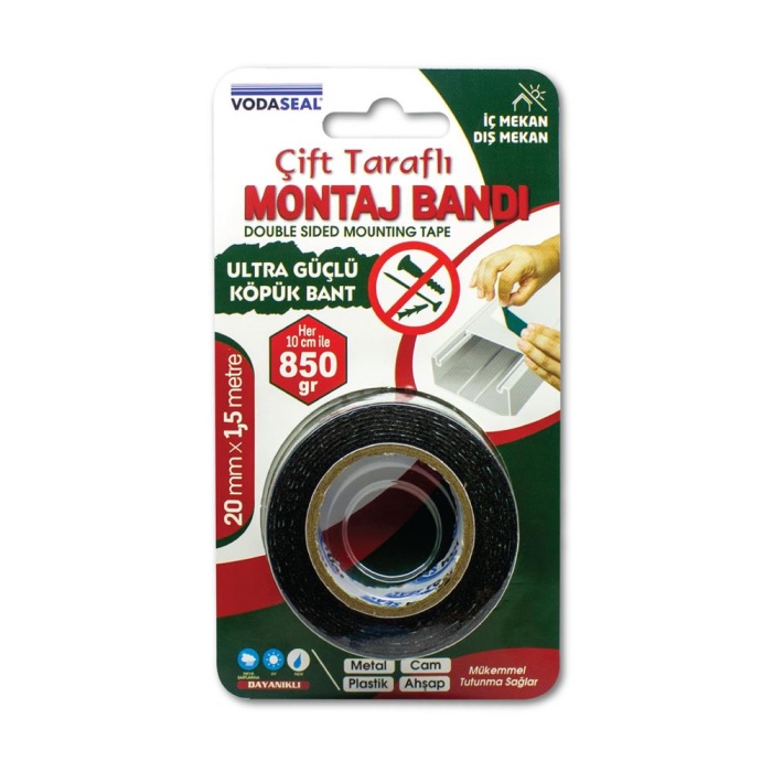 Vodaseal  Çift Taraflı Montoj Bantı 20mmX1,5mt (Metal-Cam-Plastik-Ahşap)