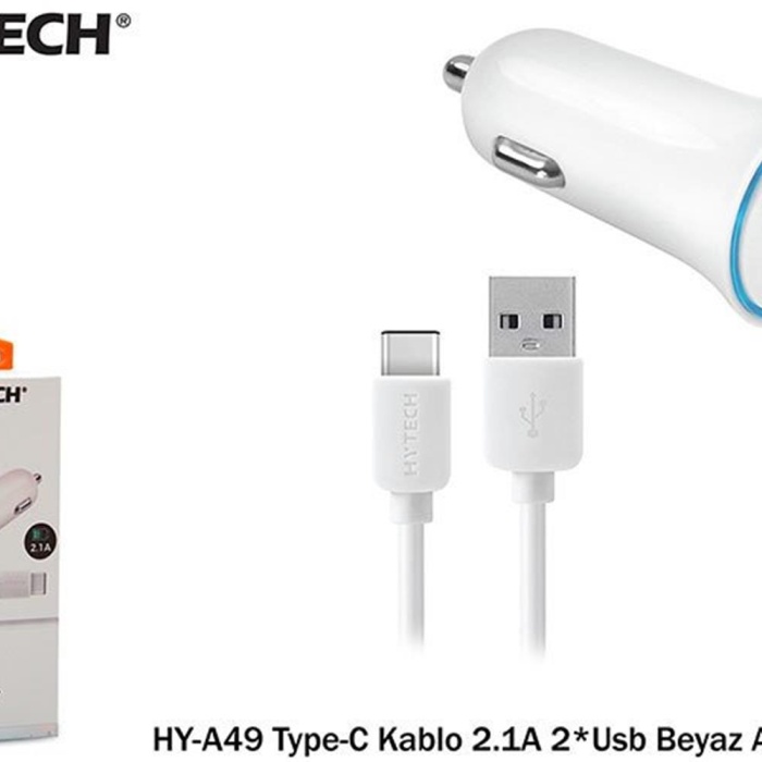 Hytech HY-A49 Type-C Kablo 2.1A 2-Usb Beyaz Araç