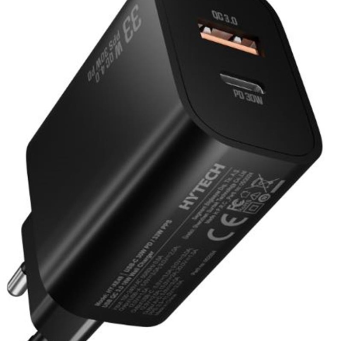 Hytech HY-XE49 Type-C + USB-A 30W PD - 33W PPS USB QC 3.0 18W Hızlı Ev Şarj Adaptörü