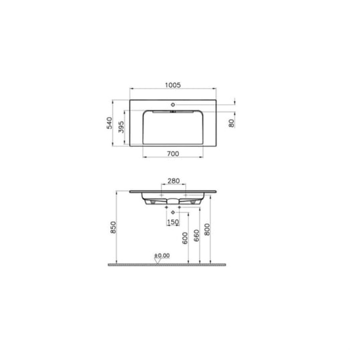 M58000012000 Vitra System-Infinit Mineral Döküm Etajerli Lavabo, 100 cm