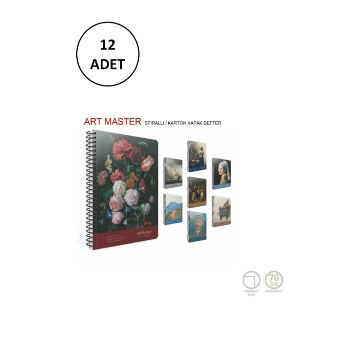 TOPTANBULURUM Gıpta Art Master Spiralli Karton Kapak 19x26 cm Çizgili 100 yp 12 Adet
