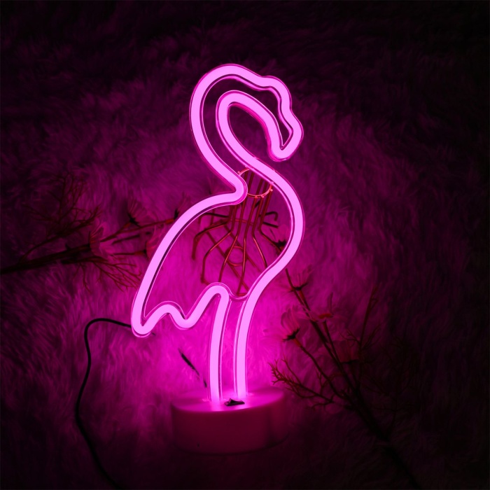 Pembe Flamingo Model Neon Led Işıklı Masa Lambası Dekoratif Aydınlatma Gece Lambası