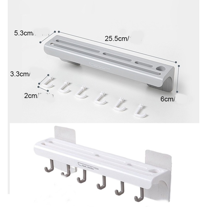 TOPTANBULURUM Duvara Monte Yapışkanlı Bıçak Tutucu 6 Kancalı Kepçe Askısı