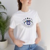 Unisex Ay Döngüleri ve Nazar Baskılı Beyaz Basic Tshirt