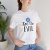 Unisex See No Evil Nazar Baskılı Beyaz Basic Tshirt