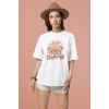 Unisex Keep The Sunny Side Up Yazı Baskılı Bohem Beyaz Basic Tshirt