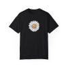 Unisex Cat Daisy Flower Baskılı Siyah Basic Tshirt