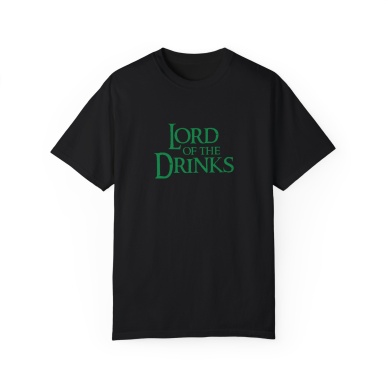 Unisex Lord Of The Drinks Yazı Baskılı Siyah Basic Tshirt