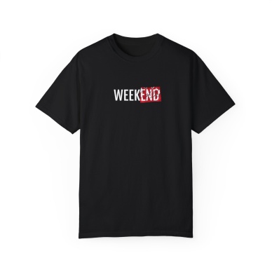 Unisex Weekend Yazı Baskılı Siyah Basic Tshirt