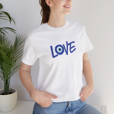 Unisex Love Nazar Baskılı Beyaz Basic Tshirt