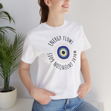 Unisex Energy Flows Nazar Baskılı Beyaz Basic Tshirt