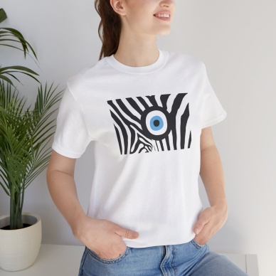 Unisex Zebra Tablo Nazar Baskılı Beyaz Basic Tshirt