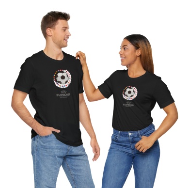 Unisex EURO 2024 Baskılı Siyah Basic Tshirt