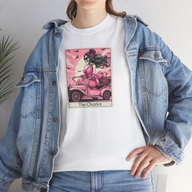 Unisex The Charlot Tarot Kart Baskılı Beyaz Basic Tshirt