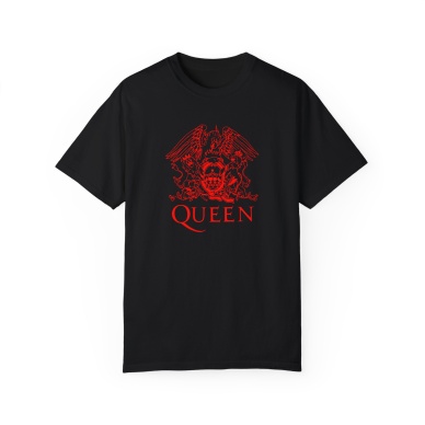 Unisex Kırmızı Queen Yazı Baskılı Metal Siyah Basic Tshirt