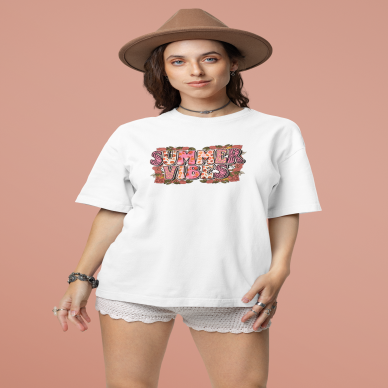 Unisex Summer Vibes Yazı Baskılı Bohem Beyaz Basic Tshirt