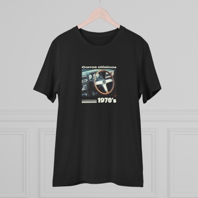 Unisex Carros Clâsicos 1970s Baskılı Siyah Basic Tshirt