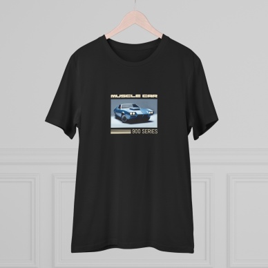 Unisex Muscle Cars 900 Series Baskılı Siyah Basic Tshirt