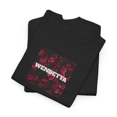 Unisex Wendetta Roses Baskılı Siyah Basic Tshirt