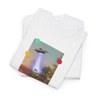 Unisex Vintage Ufo Tasarım Baskılı Beyaz Basic Tshirt