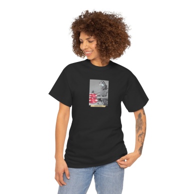 Unisex Pembe Plak DJ Tasarım Baskılı Siyah Basic Tshirt