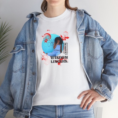 Unisex Wisdom Lingers Tasarım Baskılı Beyaz Basic Tshirt