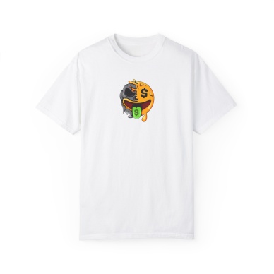 Unisex Para Ağızlı Zombi Emoji Baskılı Beyaz Basic Tshirt