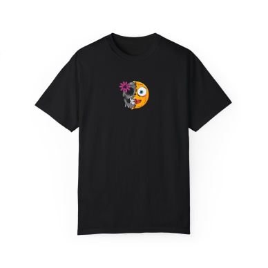 Unisex Mutluluk Zombi Emoji Baskılı Siyah Basic Tshirt