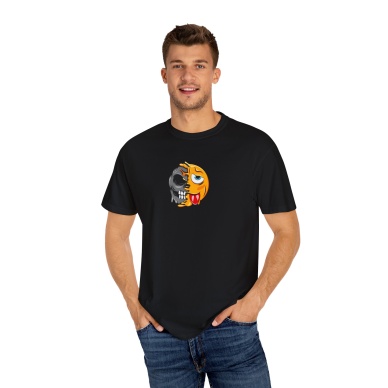 Unisex Dil Çıkartan Mutsuz Zombi Emoji Baskılı Siyah Basic Tshirt