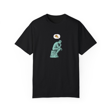 Unisex The Thinker Pizza Baskılı Siyah Basic Tshirt