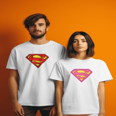 SüperHero Unisex Çift Kombini Erkek Kadın Normal kalıp Beyaz T-shirt (Tek ürün fiyatıdır.)