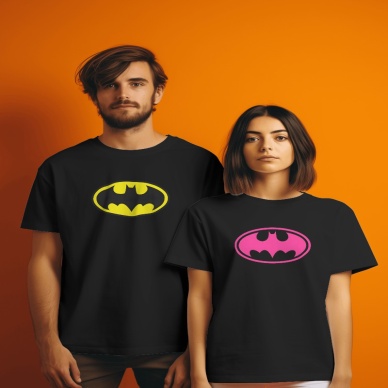 Batman Tasarımlı Çift kombini Unisex Erkek Kadın normal kalıp Beyaz T-shirt(Tek ürün fiyatıdır)