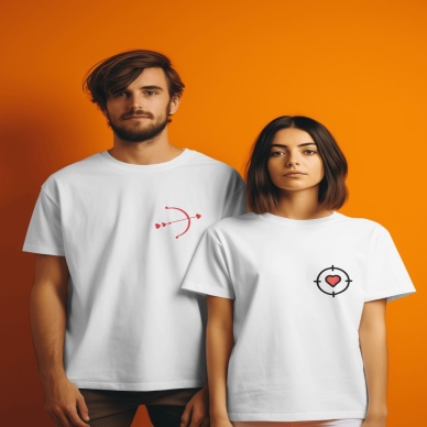 Ok ve Yay Hedef Tasarım Çift kombini Beyaz normal kalıp T-shirt(Tek ürün fiyatıdır)