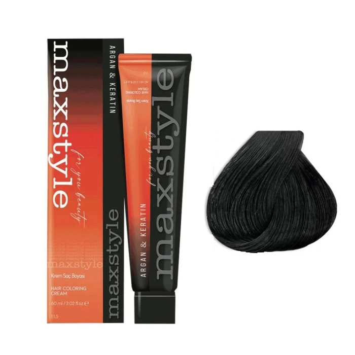 Maxstyle Argan Keratin Saç Boyası 1.0 Siyah + Sıvı oksidan