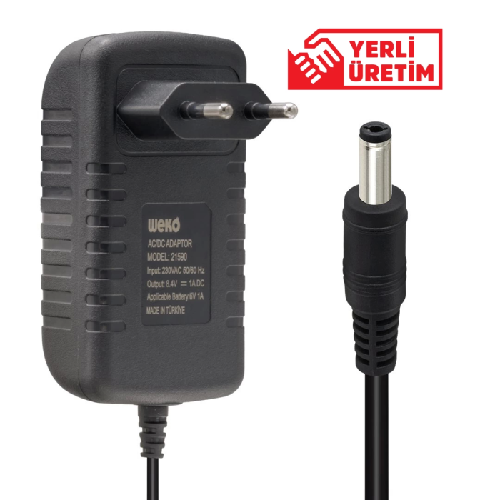 8.4 Volt - 1 Amper - 8.4 Watt 5.5*2.5 Uçlu Lityum Pil Ledli Yerli Üretim Şarj Adaptörü Out:6v-1a