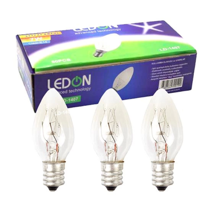 Ledon Ld-1407 7 Watt Tek E14 Duy Clear Şeffaf Parfüm Ampul 50lik Kutu