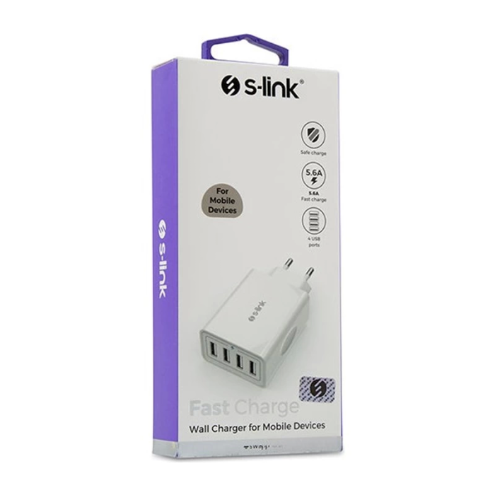 S-lınk Swapp Sw-c8 Beyaz 5 Volt - 5.6 Amper  4*usb Smart Port 2.4a Ev Şarj Adaptör