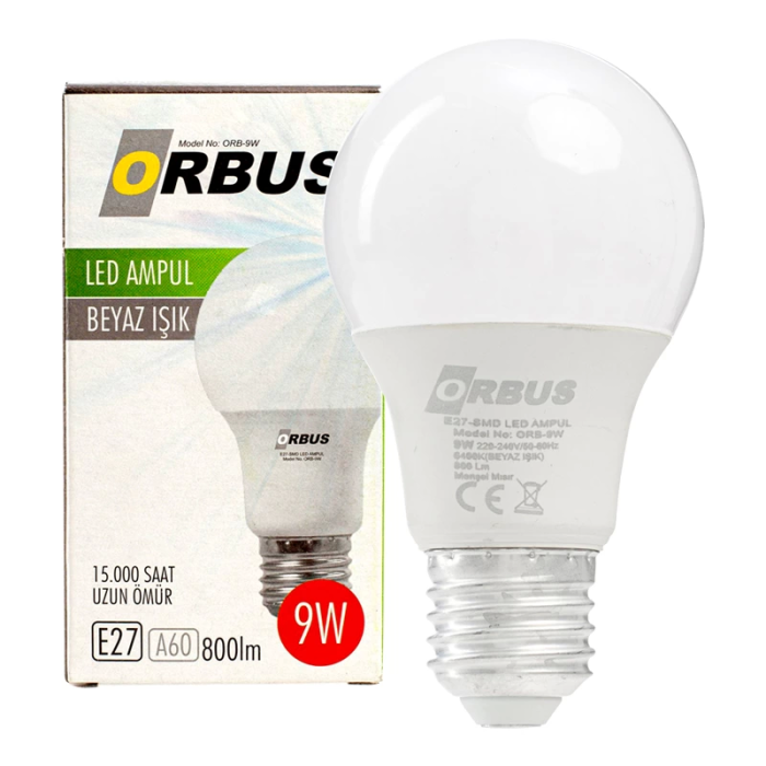 Orbus Orb-9w E27 9 Watt 800 Lümen Beyaz Led Ampül